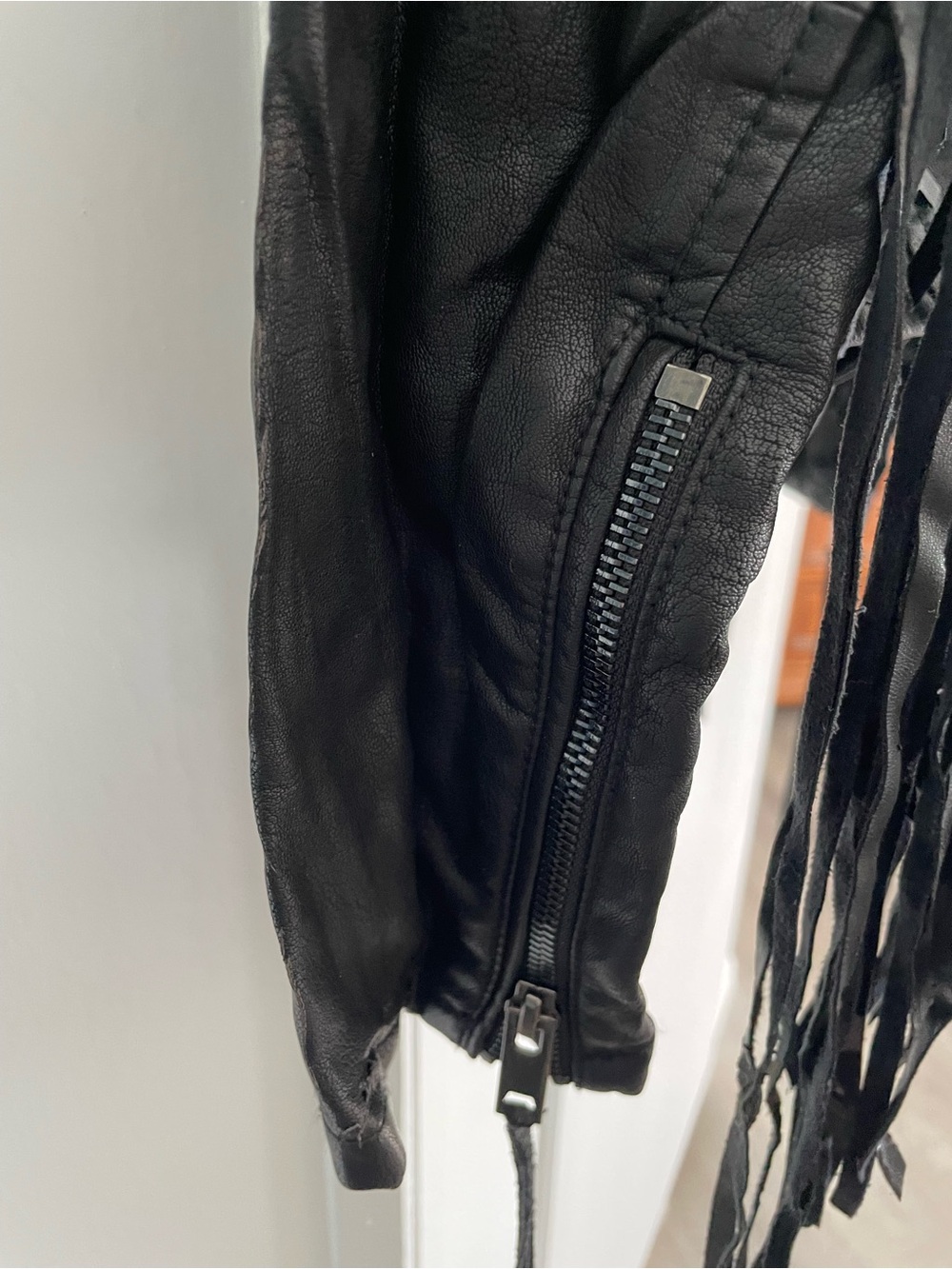 Black Leather Fringe Moto Jacket by Unbranded - Picture 5 of 12